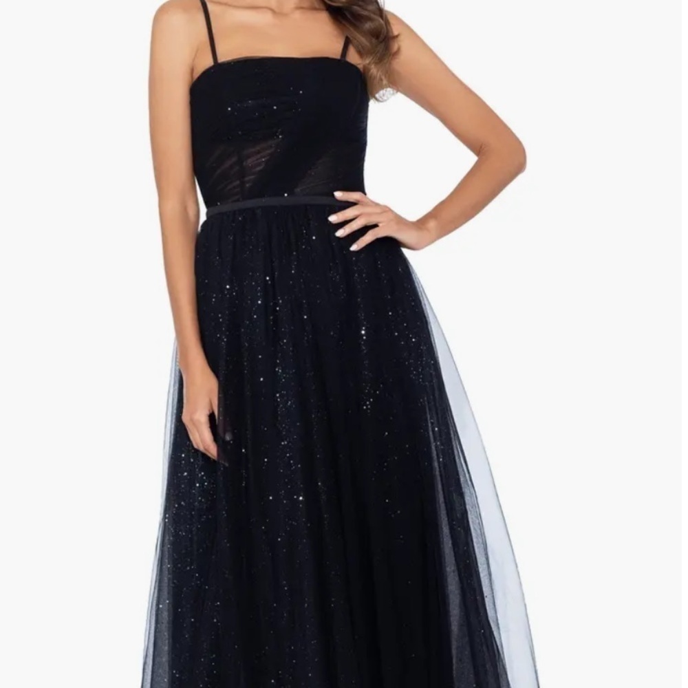 Betsy & Adam Glitter Mesh Gown - Picture 2 of 6
